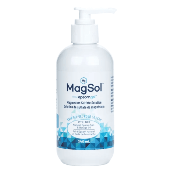 Bottle of EpsomGel Solutions Magnesium Sulfate Solution 240 mL