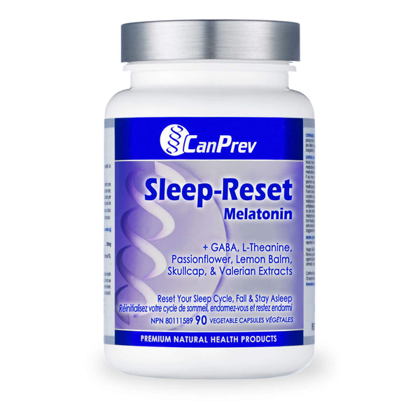 Bottle of CanPrev Sleep-Reset Melatonin 90 Vegetable Capsules