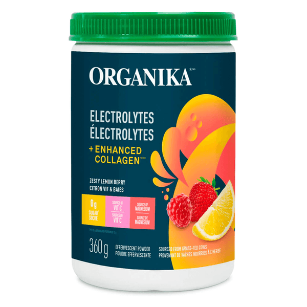 Tub of Organika Electrolytes w/Enhanced Collagen Zesty Lemon Berry 360g